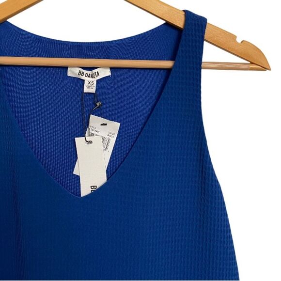 BB Dakota Sleeveless Waffle Knit Dress Size XS Textured V-Neck Indigo Blue - Picture 6 of 14